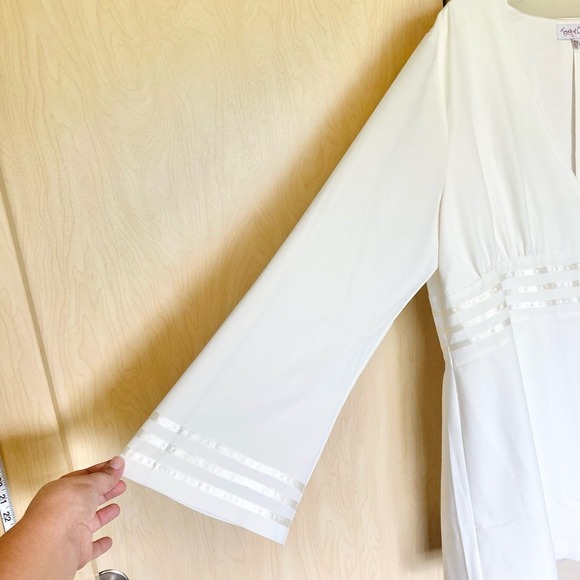 Touch of Cyn Womens Plus Size 2X White Tuxedo Stripe Blouse Flare Sleeve Tunic - Picture 4 of 8